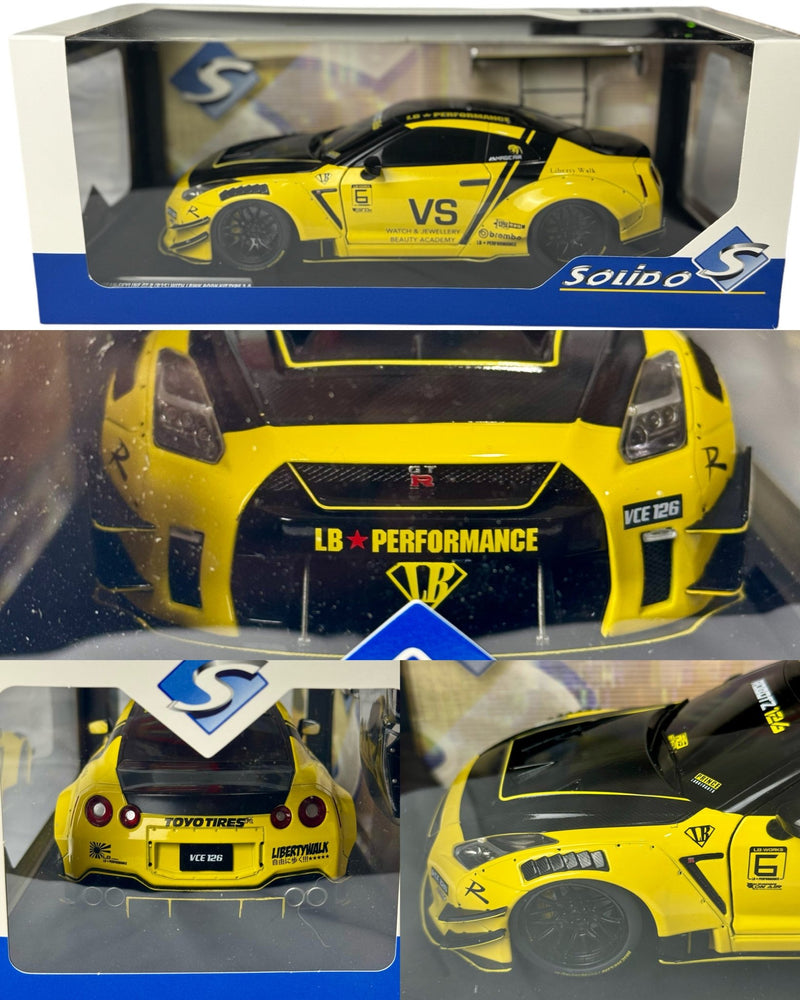 Load image into Gallery viewer, 2020 Nissan GT - R (R35) W/ Liberty Walk Body Yellow Livery 1:18 - American Stanced
