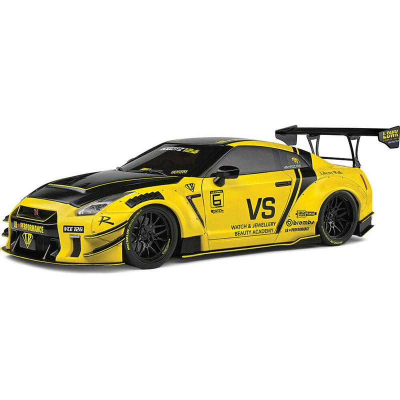 Load image into Gallery viewer, 2020 Nissan GT - R (R35) W/ Liberty Walk Body Yellow Livery 1:18 - American Stanced
