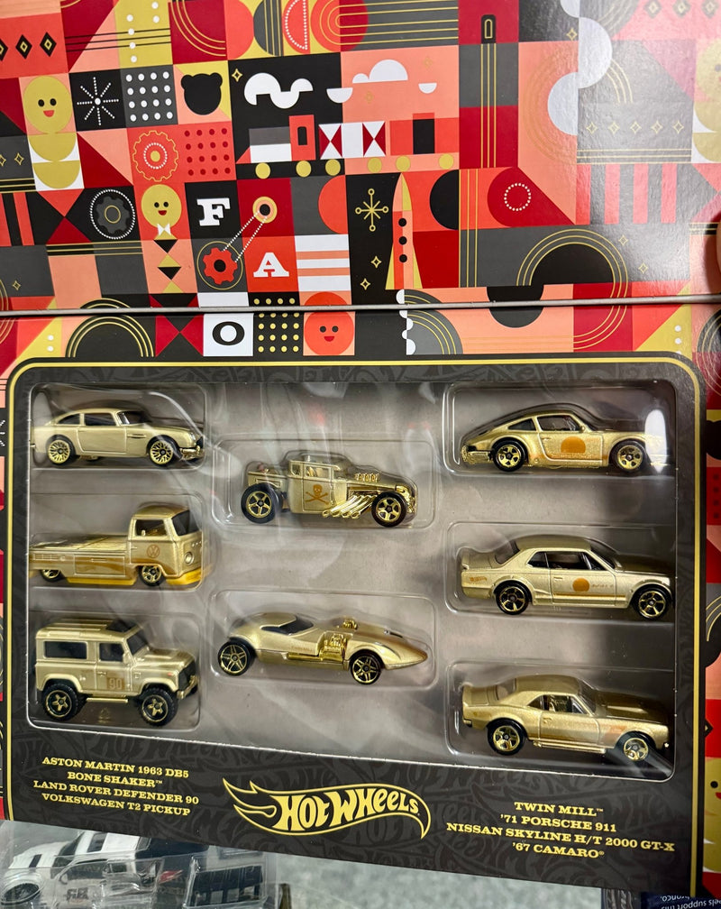 Load image into Gallery viewer, 2022 Hot Wheels Target Exclusive F - A - O Schwarz Gold 8 Car Set - American Stanced
