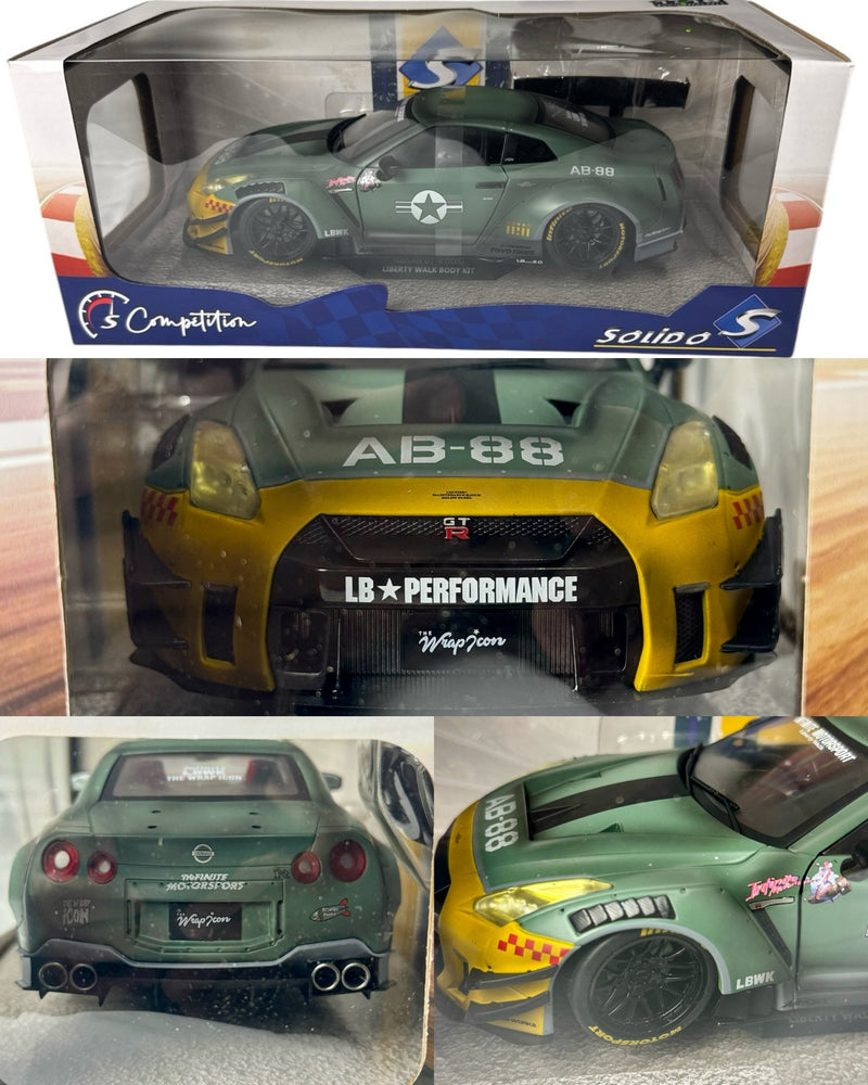 Load image into Gallery viewer, 2022 Nissan GT - R (R35) W/ Liberty Walk Body Army Fighter Livery 1:18 - American Stanced
