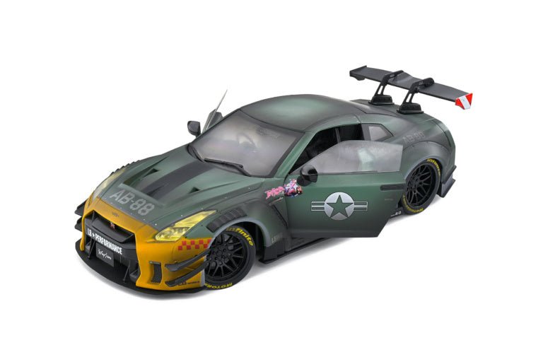 Load image into Gallery viewer, 2022 Nissan GT - R (R35) W/ Liberty Walk Body Army Fighter Livery 1:18 - American Stanced
