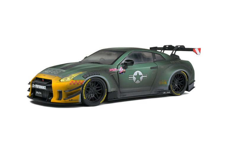 Load image into Gallery viewer, 2022 Nissan GT - R (R35) W/ Liberty Walk Body Army Fighter Livery 1:18 - American Stanced
