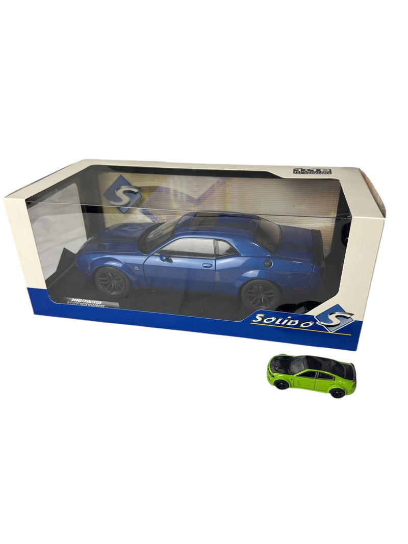 Load image into Gallery viewer, 2023 Dodge Challenger R/T Scat Pack Widebody Blue 1:18 scale - American Stanced
