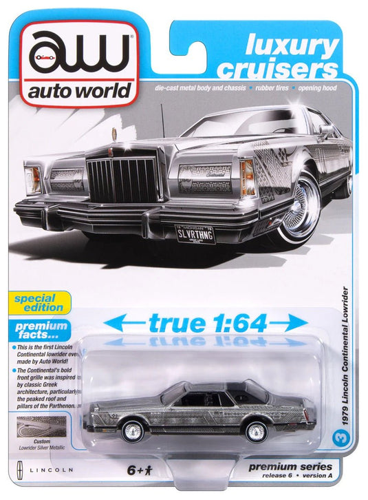 Auto World 1979 Lincoln Continental Lowrider Silver Metallic 1:64 Diecast Special Edition - American Stanced