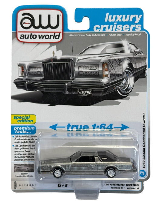 Auto World 1979 Lincoln Continental Lowrider Silver Metallic 1:64 Diecast Special Edition - American Stanced