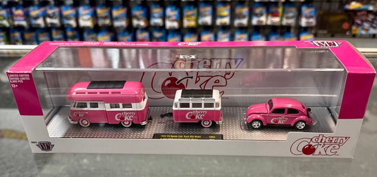 M2 Machines Cherry Coke 1959 VW Double Cab Truck TW04l w/ VW Trailer - American Stanced